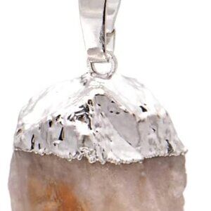 Natural Healing Crystal Yellow Citrine Rough Stone Pendant Necklace, Yellow Gold